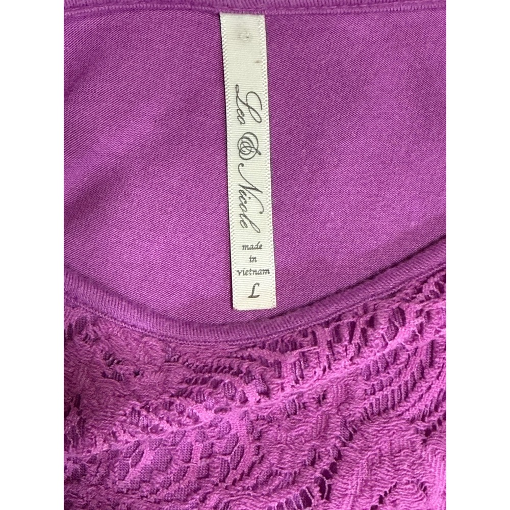 Leo & Nicole Lace Top Womens L Purple Short Sleeve Scoop Neck Floral Casual - Picture 3 of 7